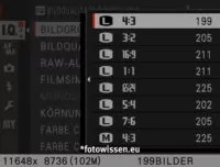 Fujifilm GFX Menü Aufnahmeformate